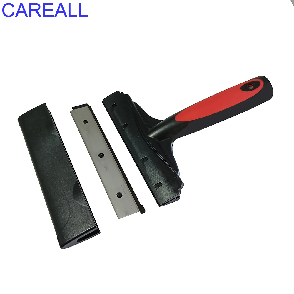 CAREALL Long Handle Razor Scraper for Car Window Glass Ceramic Labels Sticker Remover Cleaning Tool with Metal Blades Squeegee