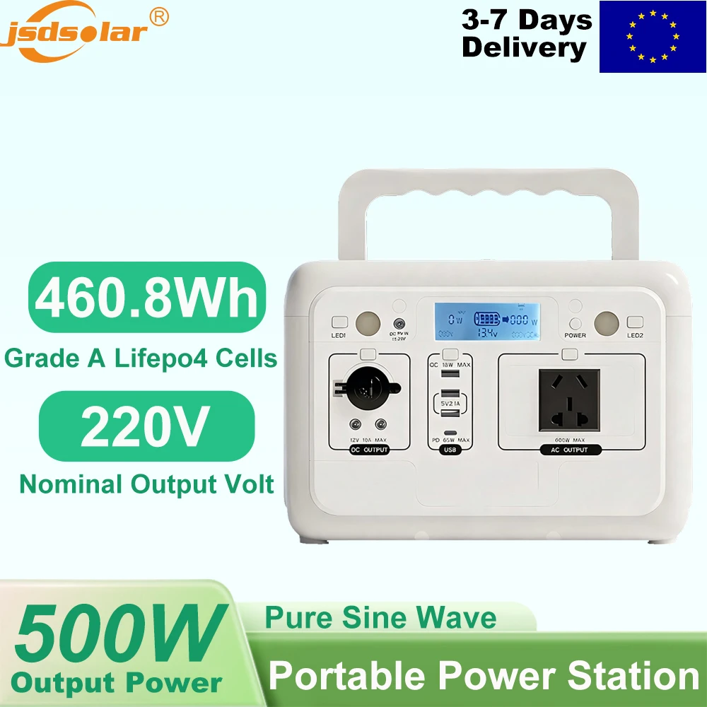 Gaiaray 500W Przenośna Zasilarka 460.8WH LiFePO4 UPS Czysta Sinusoida MPPT Generator Solarny Wyjścia AC 220V DC Zasilacz Off-Grid Power Bank do Domu Kempingu Podróży Kampera Wędkarstwa Wbudowany