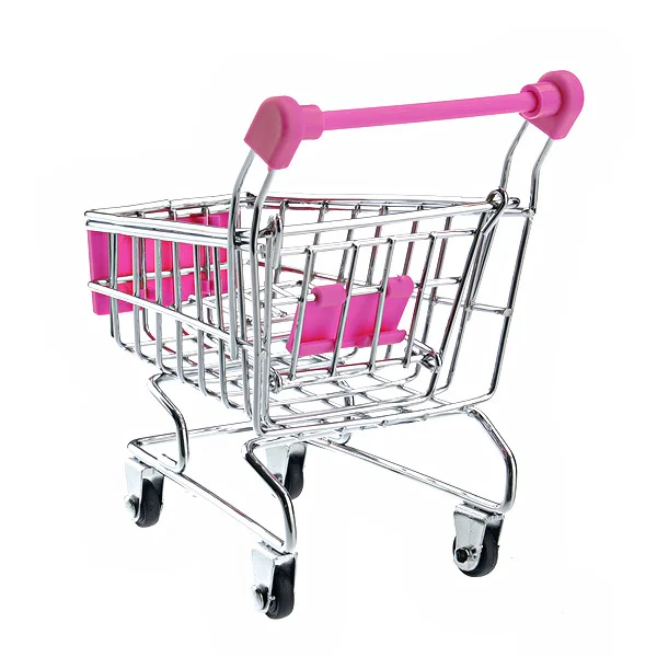

Mini Shopping Cart Shaped Storage Basket Rosy Desktop Organizer Pen Cellphone Holder Table Decoration