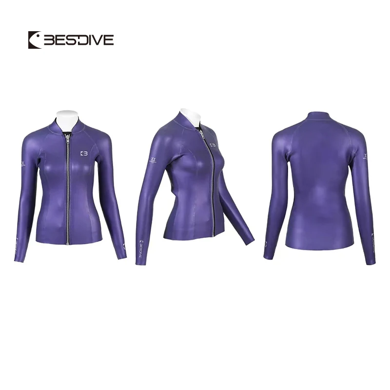 Bestdive Women's 3mm Zipper Jacket Wetsuit Top for Female Freediving Spearfishing Scuba Diving Woman's Yamamoto Neoprene Wetsuit