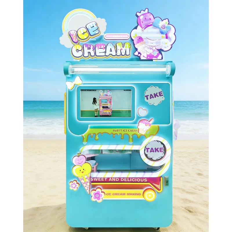 Fully Automatic Robotic Ice Cream Vending Machine Coin Credit Card Payment Self-Service Soft Serve Kiosk for Mall Park Outdoor