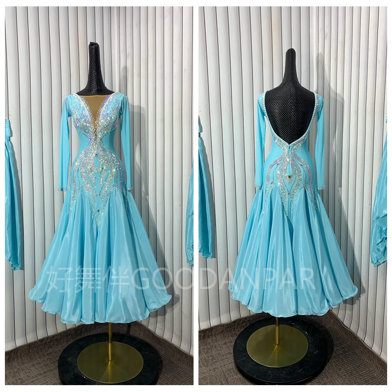 

GOODANPAR New Standard Ballroom Dance Dress Women Girls Competition CostumeLycra Waltz Stage Long Sleeve