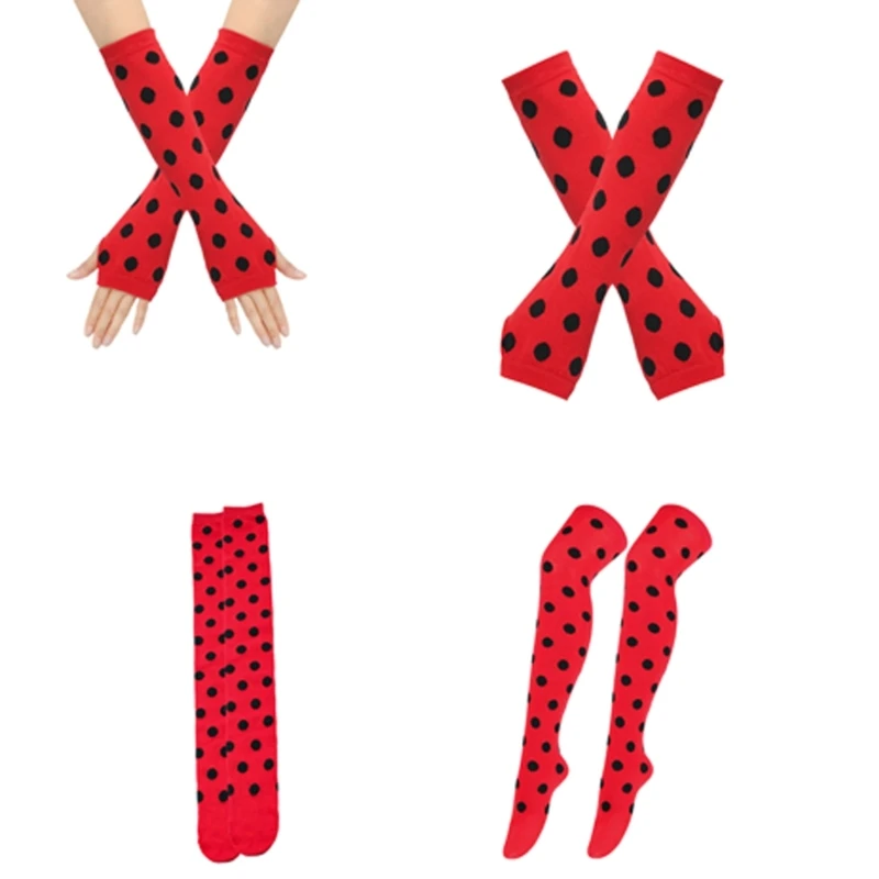 Unisex Insect Dots Thigh High Socks and Arm Warmer Set Halloween Accessories M6CD