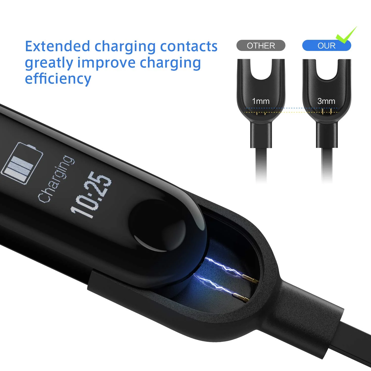 2 Pack for Mi Band 3 USB Smart Watch Charger Replacement Charger Cable