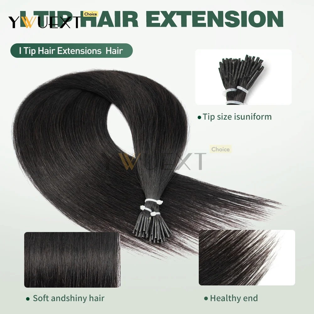 YWUEXT 30G-50G I Tip Human Hair Extensions 12-20 inches 50pcs/pack Straight Machine Remy Hair Extensions Salon Quality for Women