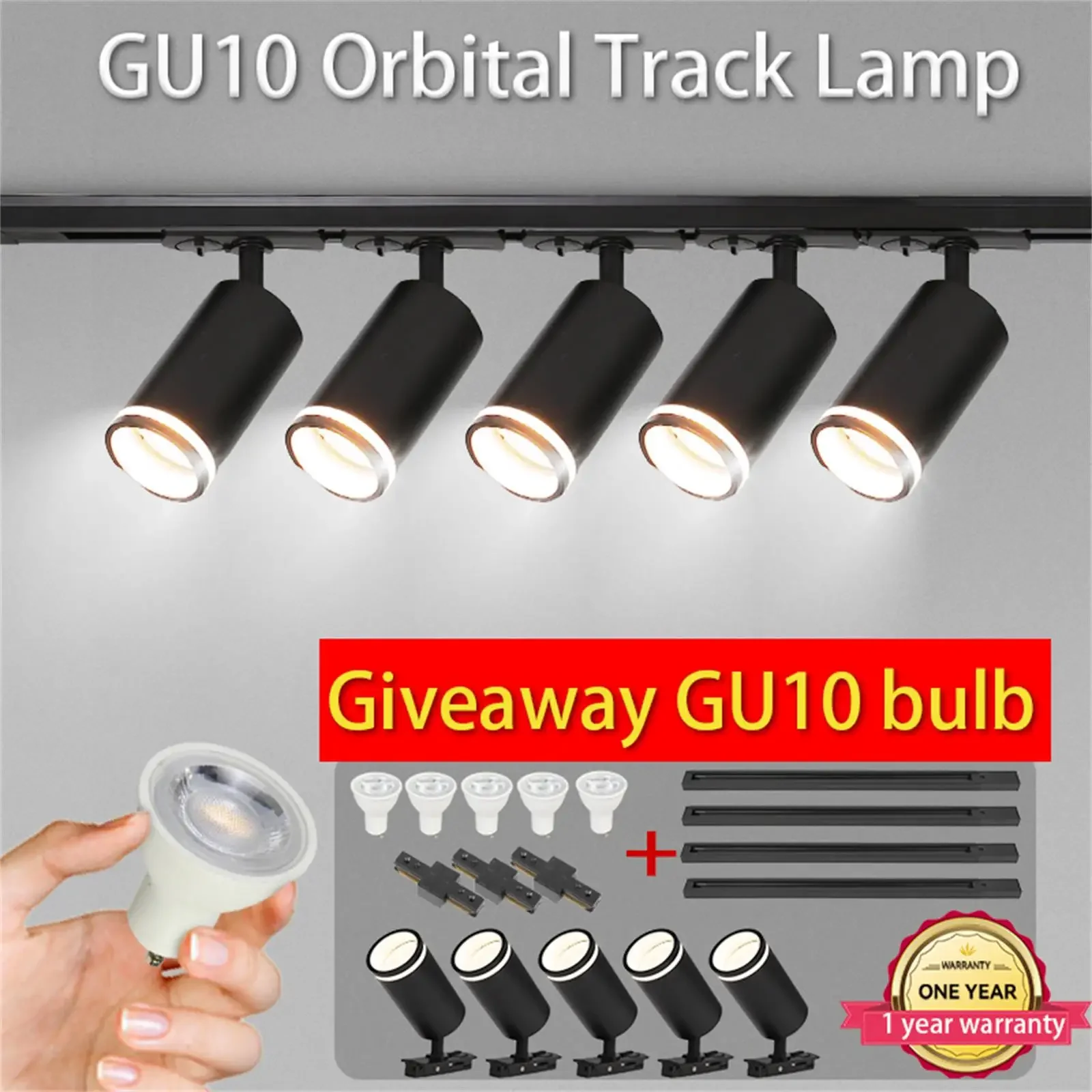 Track Light 85-265V gu10 Ceiling Track Lamp Rail Lighting System Set Rails Spot Clothing Shop Living Room Store Home Free bulb