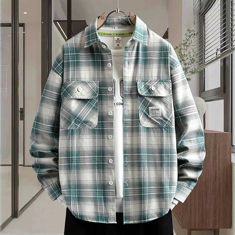 

Men's Long Sve irt Casual Plaid Faionable Cotton Wear for Spring Autumn Seasonal New Sle Comfortable Loose Fit Coat
