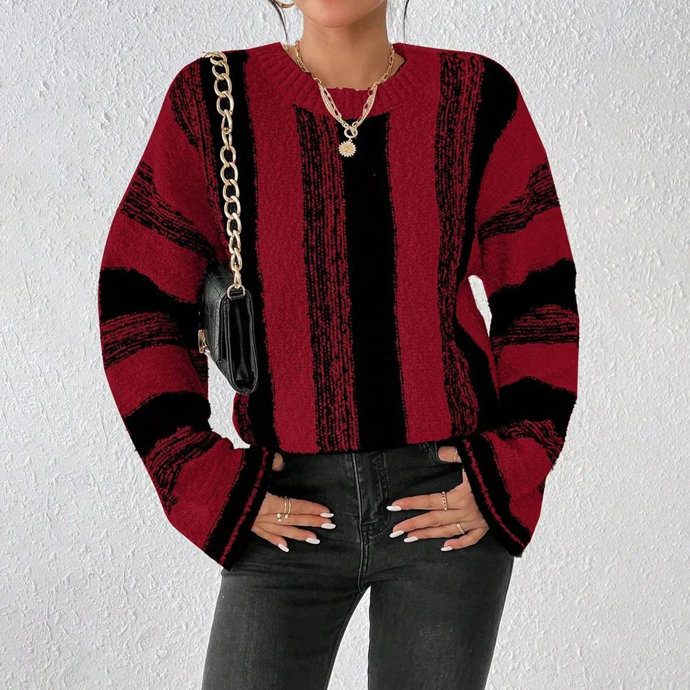 Women loose fit cardigan pullover sweater longsleeved casual with almonds pattern suitable for home holiday vacation