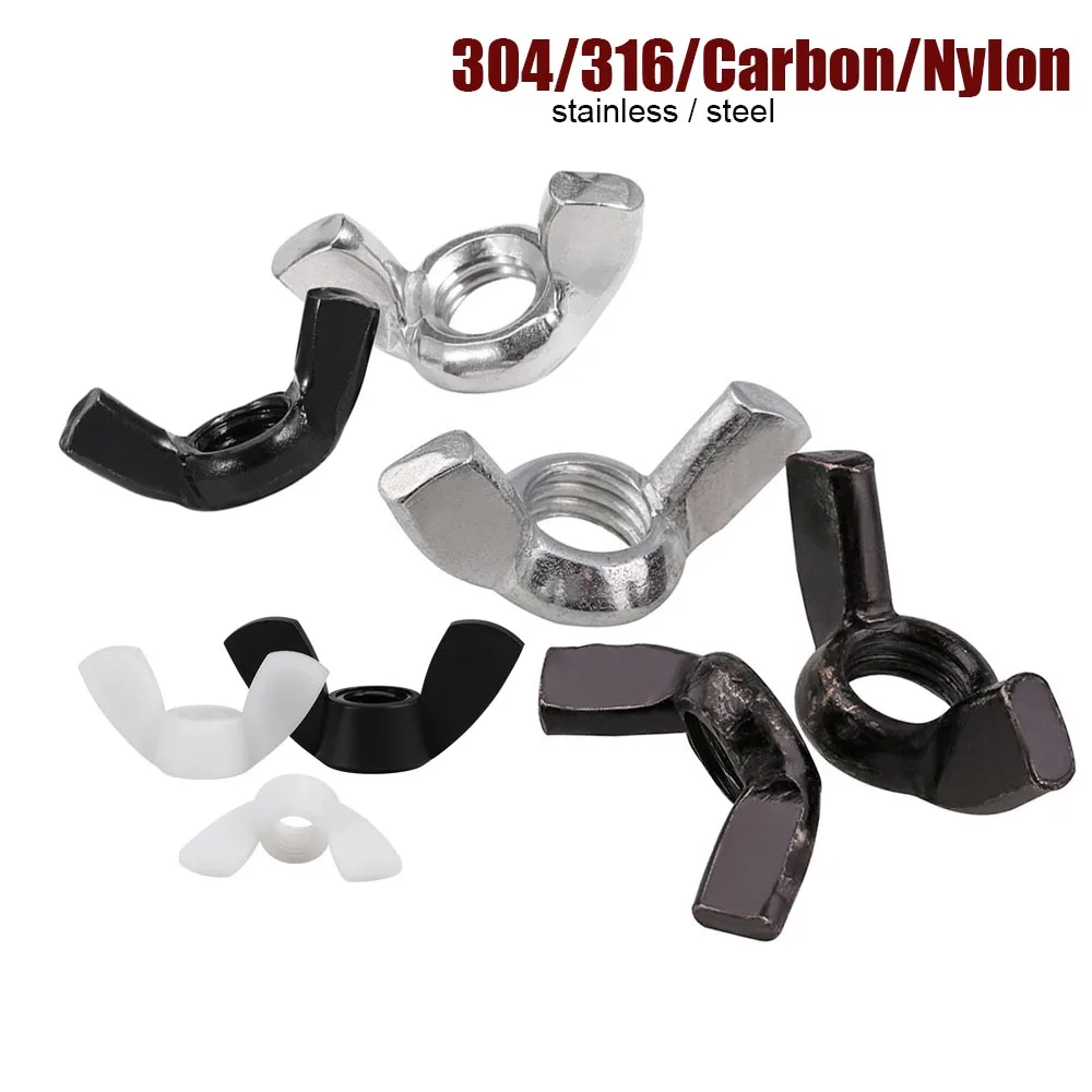 2/10 Stück DIN315 M3 M4 M5 M6 M8 M10 M12 GB62 Schwarz Weiß Nylon 304 316 Edelstahl Rändelmutter Barren Schmetterling Ohrflügelmutter