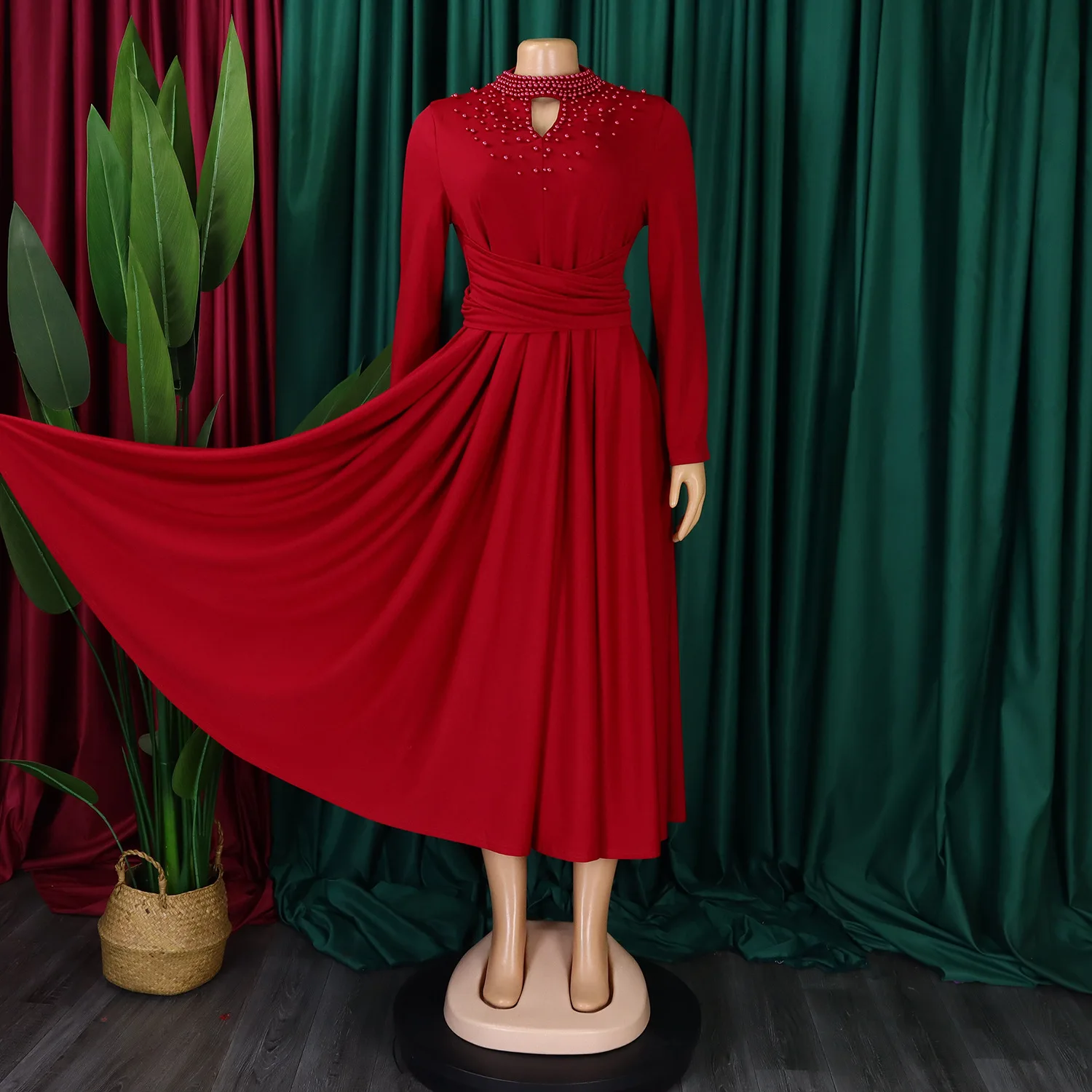 

Party Dresses Women Long Sleeve Turtleneck Embroidered Flares Dress Vestidos Pullover Loose Slight Strech Winter Casual Bodycon