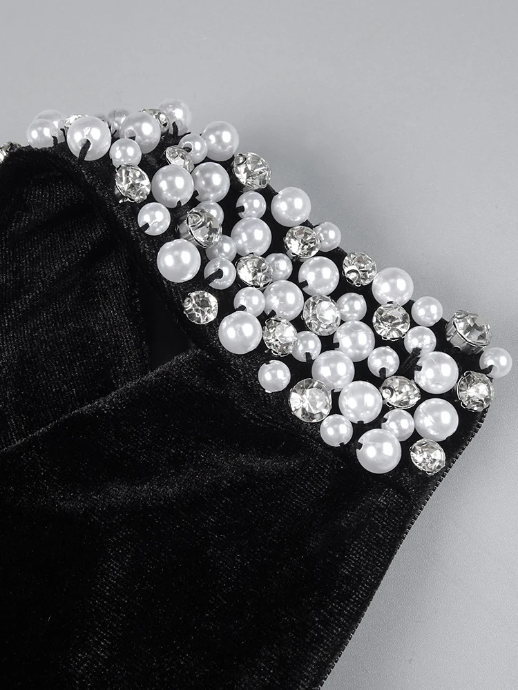 VC nuevo estilo sin mangas negro cristal perla recortado vestido de cuello redondo elegante vestido de verano para la noche de cita