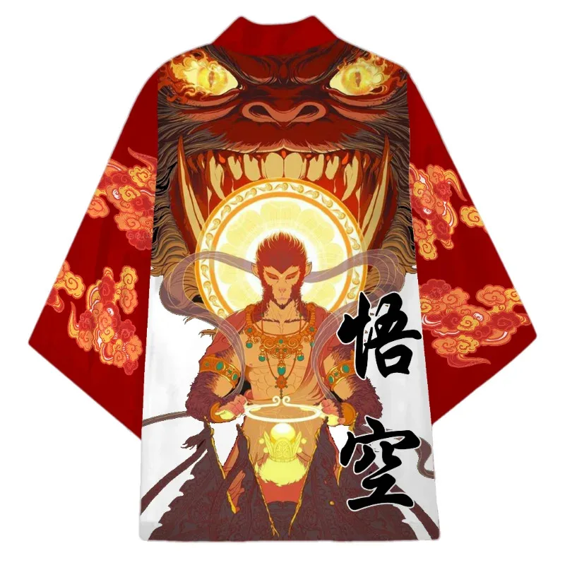رجل خمر ثوب الكيمونو الياباني معطف سوبر فضفاض صالح الأسود أسطورة WuKong تأثيري حلي التقليدية الآسيوية يوكاتا هاوري سترة القمم #5