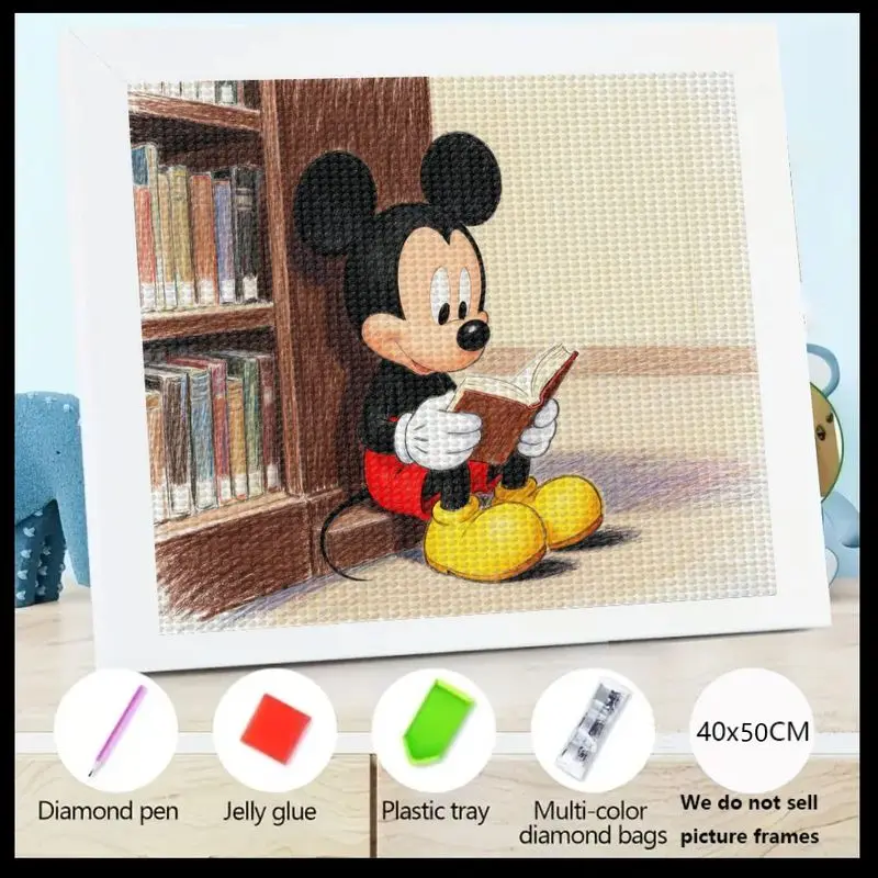 

5D Full Drill DIY Набор для алмазной живописи, очаровательная книга для чтения с Микки Маусом от книжной полки, алмазное художественное ремесло для детей и взрослых