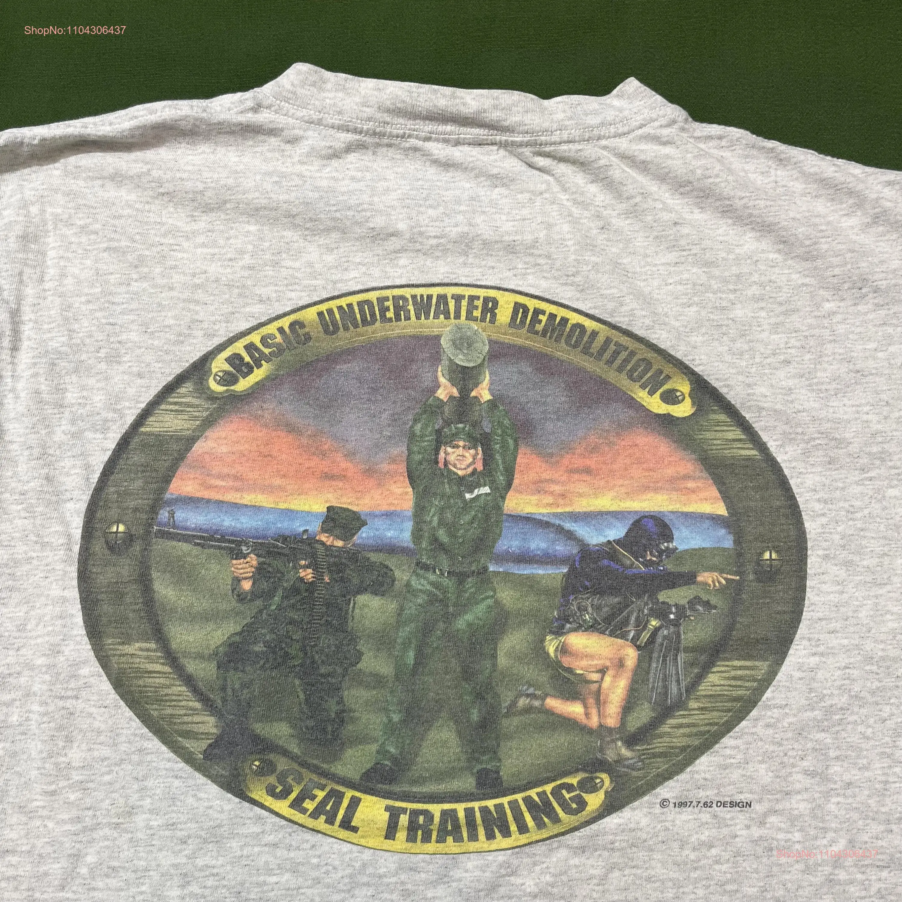 Vintage 90s Basic Underwater Demolition Seal Training US Military T Shirt Gray Medium long or short sleeves