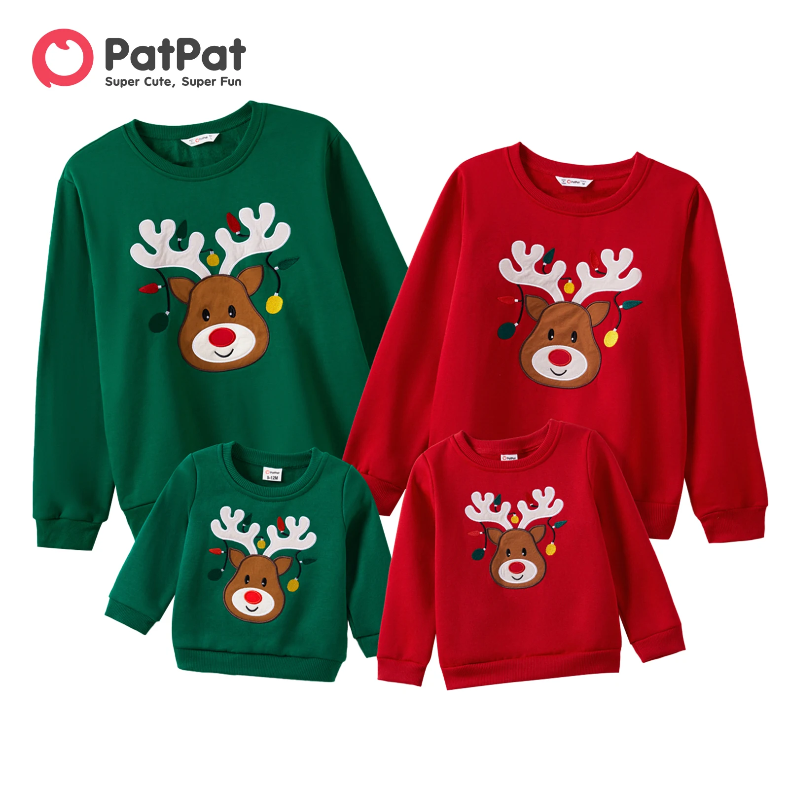 PatPat Christmas Deer Embroidered Long-sleeve Family Matching Sweatshirts