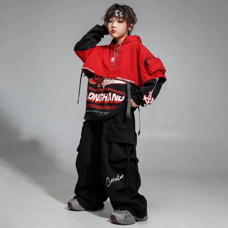 Jungen Hip Hop Cool Hoodie Weste Cargo Hosen Mädchen Mode Jazz Street Dance Kostüm Kinder Kleidung Set Kinder K-pop Streetwear