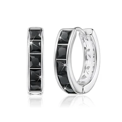 Black Awn Classic Silver Color Round Black Trendy Spinel Engagement Hoop Earrings for Women Jewelry Bijoux I298