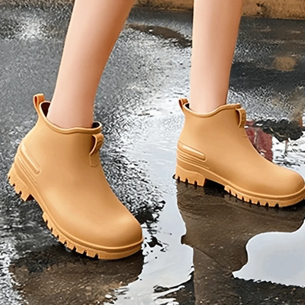 

Short Tube Rain Boots Shoes Non-slip Wear-resistant Thickened Water Boots Brown Solid Color Platform Rubber Overshoes