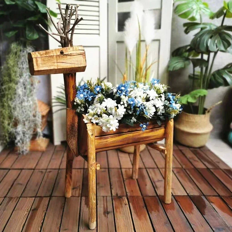 Solid Wood Deer Decoration Succulent Flower Pot Garden Layout Window Kindergarten Plant Corner Decoration