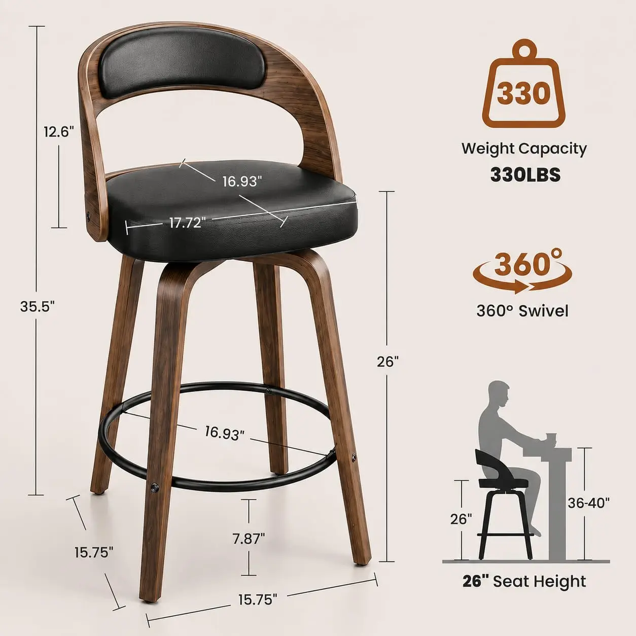 Swivel Bar Stools Set of 3, 26
