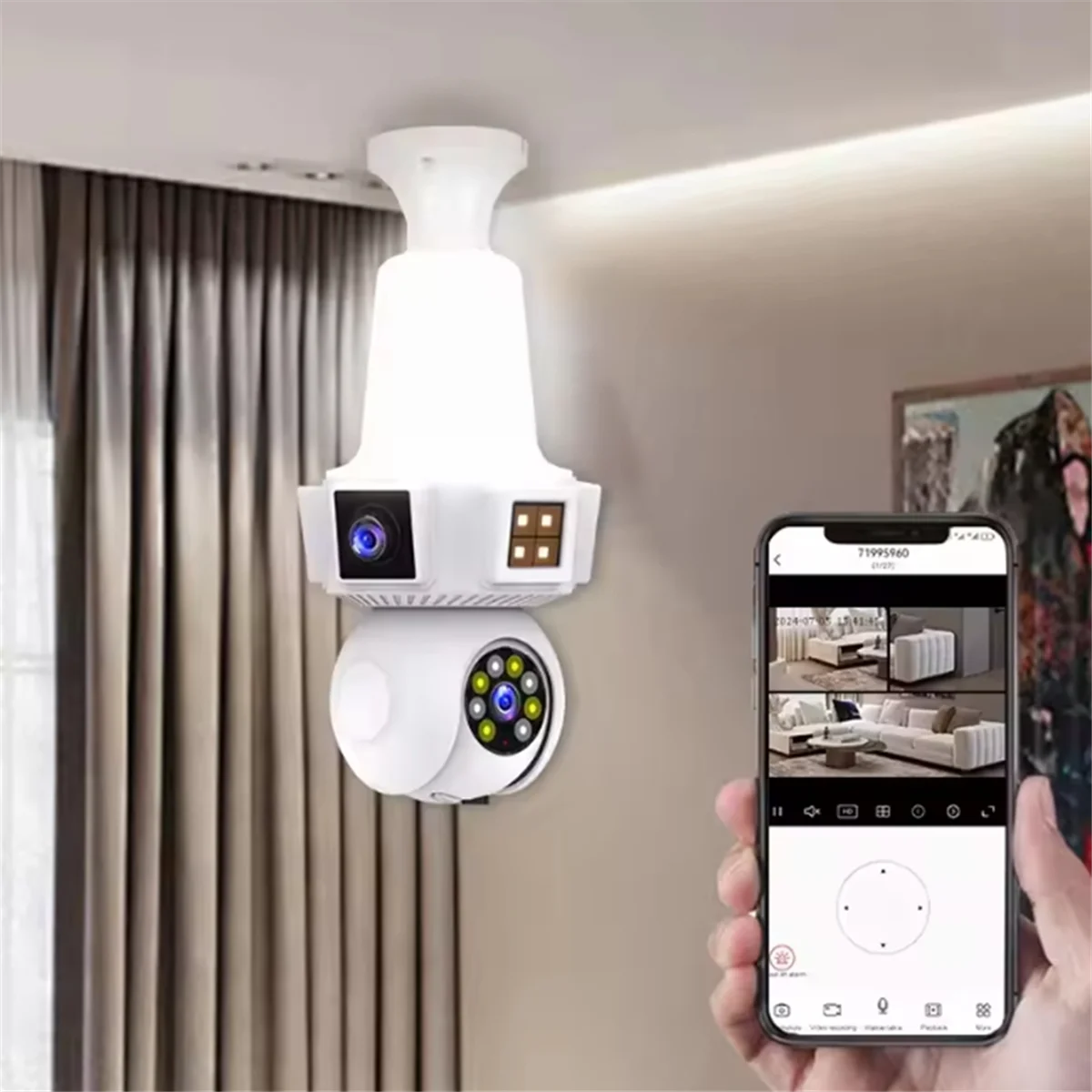 

NEW_Dual Lens Smart Home Wireless Wifi E27 Cameras Mini Cctv Camera