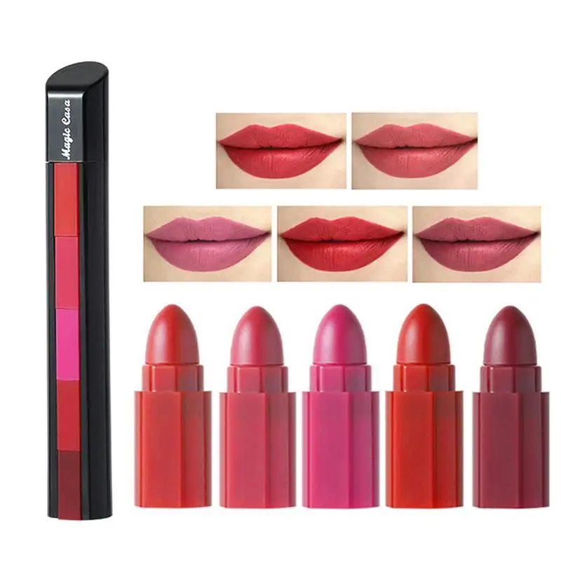 Rossetto opaco Set 5 In 1 Waterproof Nude Combination Lipgloss Long Lasting Velvet Red Show carnagione Sexy Lip Tints Cosmetic