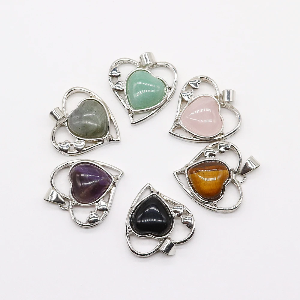 Fashion Love Pendant Natural Stone Quartz Crystal Reiki Treatment Charm Women's Jewelry DIY Making Necklace  Gift Accessories