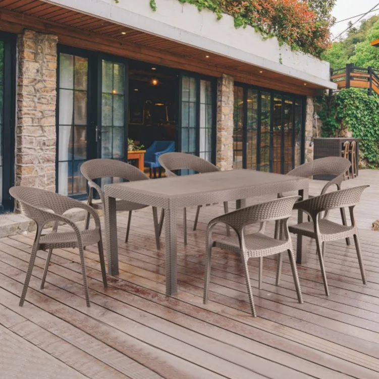 7-piece PP Dining Table Chair Outdoor New Plastic Dining Set for Patio Garden Hotel Restaurant Dining Table and Chair