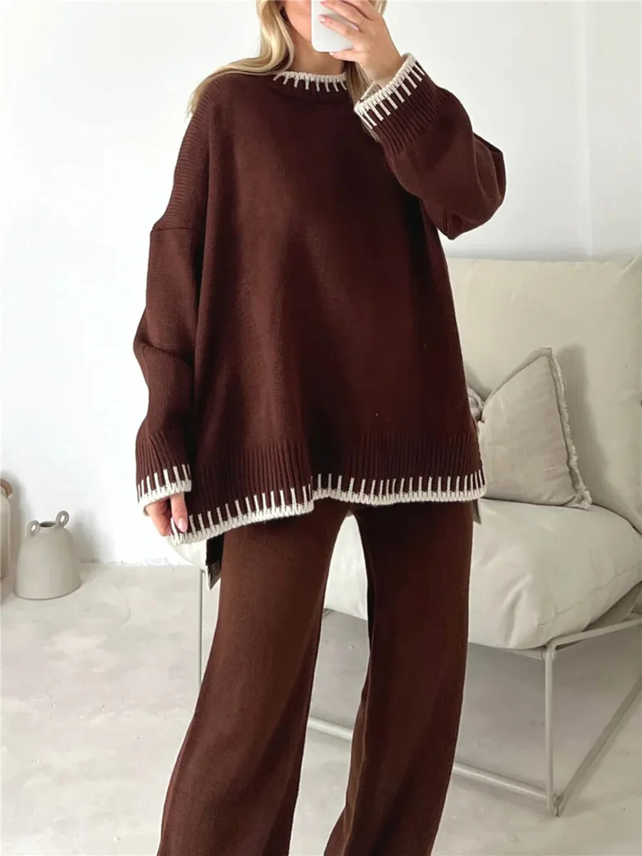 Women 2 Pieces Pant Sets Knitted Pullovers Tops Sweaters Long Pants Cozy and Stylish Casual Loose Fit Outfits Loungewear Daily