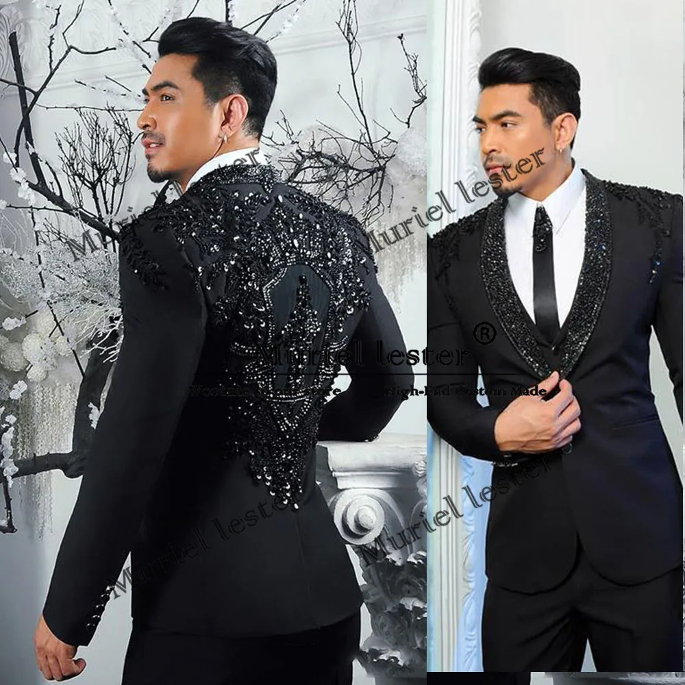 

Exquisite Metallic Jewelry Stones Suits Men For Wedding Single Bresated Prom Blazers Customized 2 Pieces Sets Groom Tuxedo 2025
