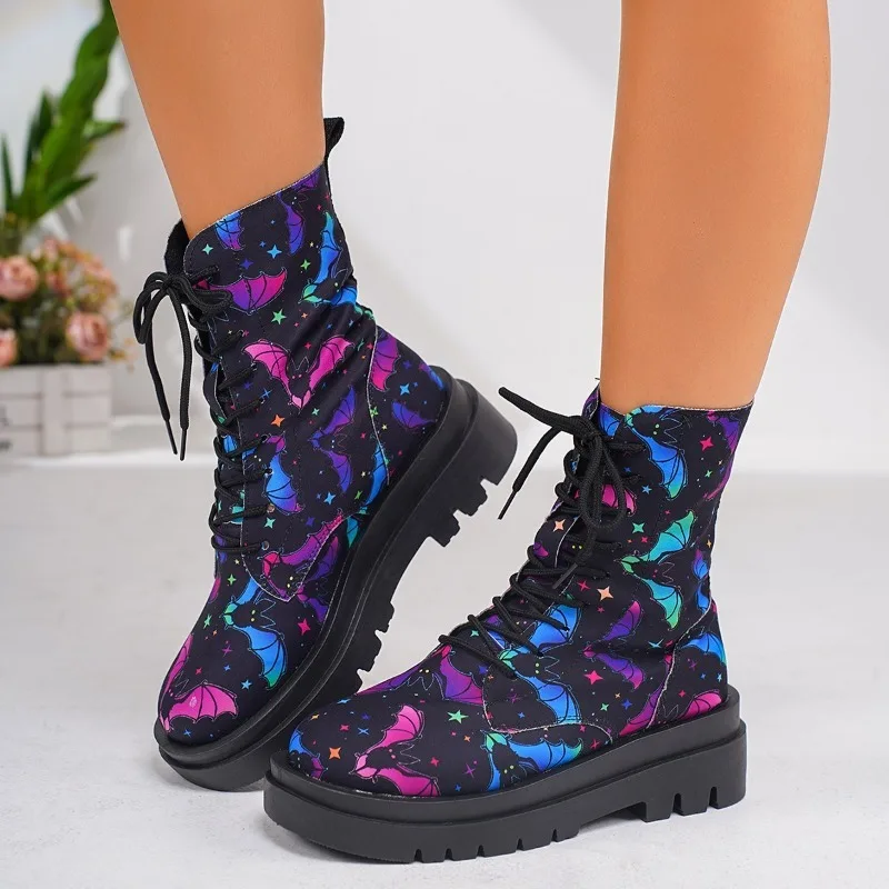 Women\'s Shoes 2024 Hot Sale Plus Size Women\'s Boots Fashion Printing Modern Boots Women New Cross Lacing Mid-Calf Boots Zapatos