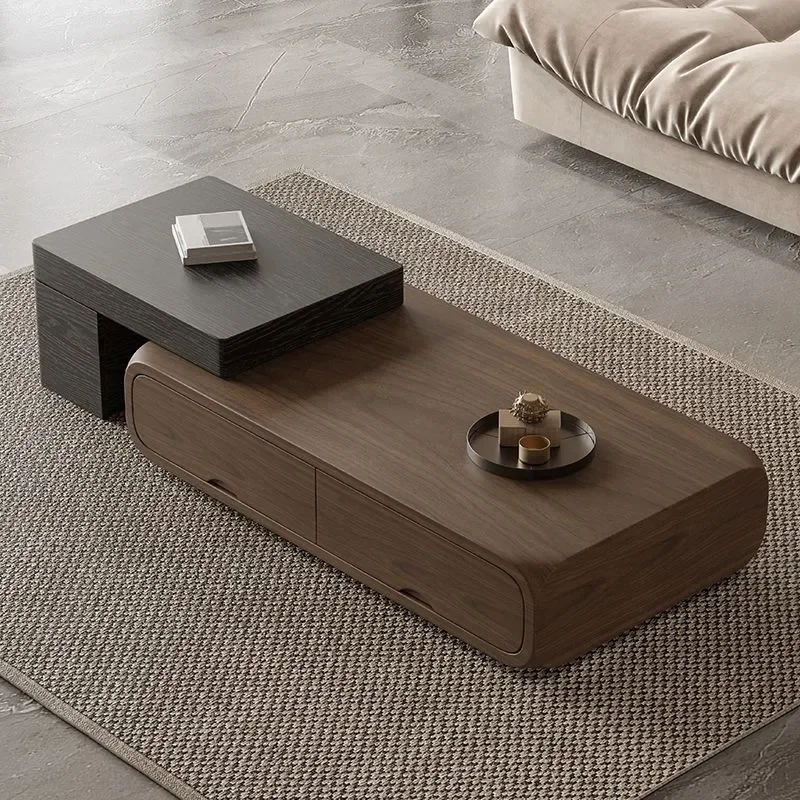 Modern Simple Walnut Coffee Table for Living Room Small Apartment Designer Telescopic Tea Table with Storage TV Cabinet New