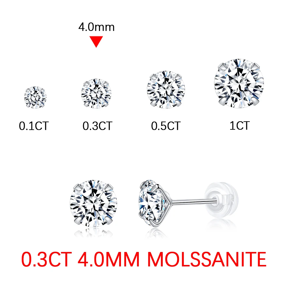Women's Moissanite Stud Earrings, 1CT S925 Silver