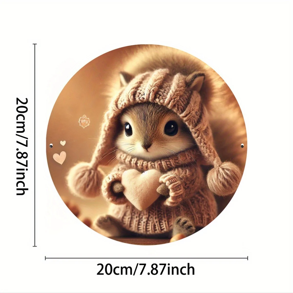 Iron Metal Sign Art Set, 7.8 Inch Round Decorative Wall Plaque with Cute Mouse Holding a Heart & Pom-Pom Design, for Home, Room,
