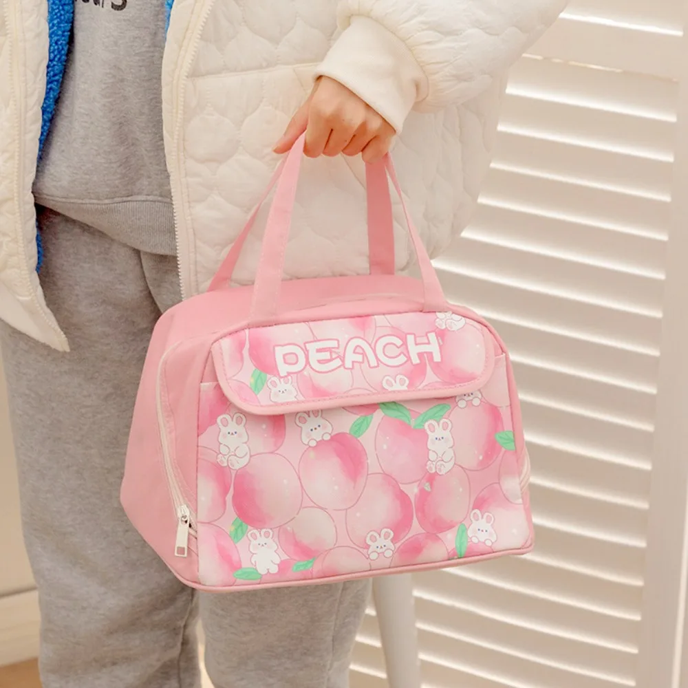 Flower Blue Cartoon Lunch Handbag Large Capacity Cooler Bags Cute Rabbits Lunch Bag Portable Aluminum Foil