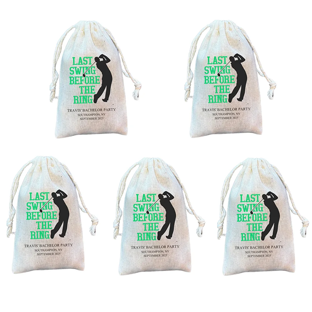 

5pcs Customized Golf Cotton Drawstring Favor Bags for Funny Golf Bachelor Party Decorations Supplies Hangover Recovery Gift