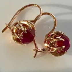 Simple Women Gold Color Dangle Earrings Red Red Exquisite Diameter Earrings for Princess Party Wedding Engagement Jewelry Gifts