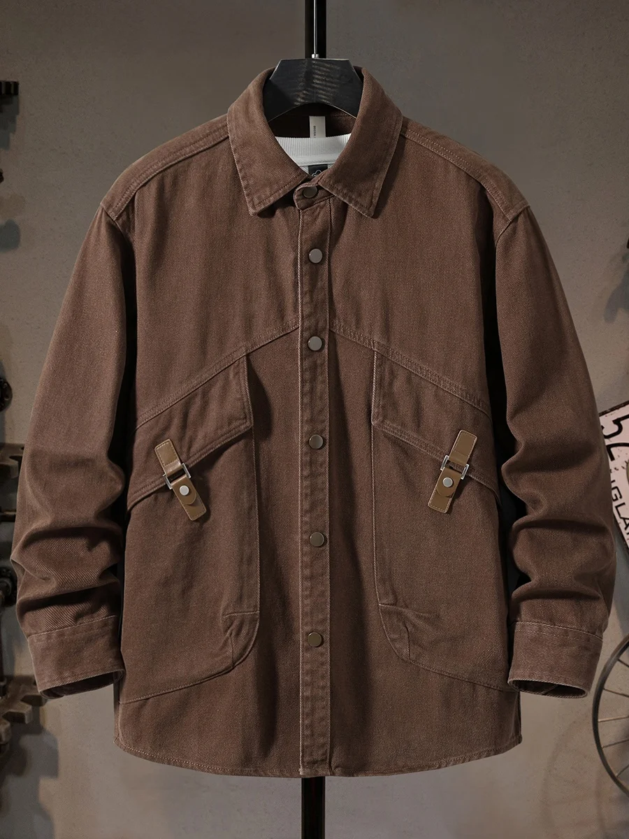 

Мужская джинсовая куртка в стиле ретро, новинка 2025 года, модная повседневная верхняя одежда с воротником-рубашкой, американский стиль, плотная, для отдыха