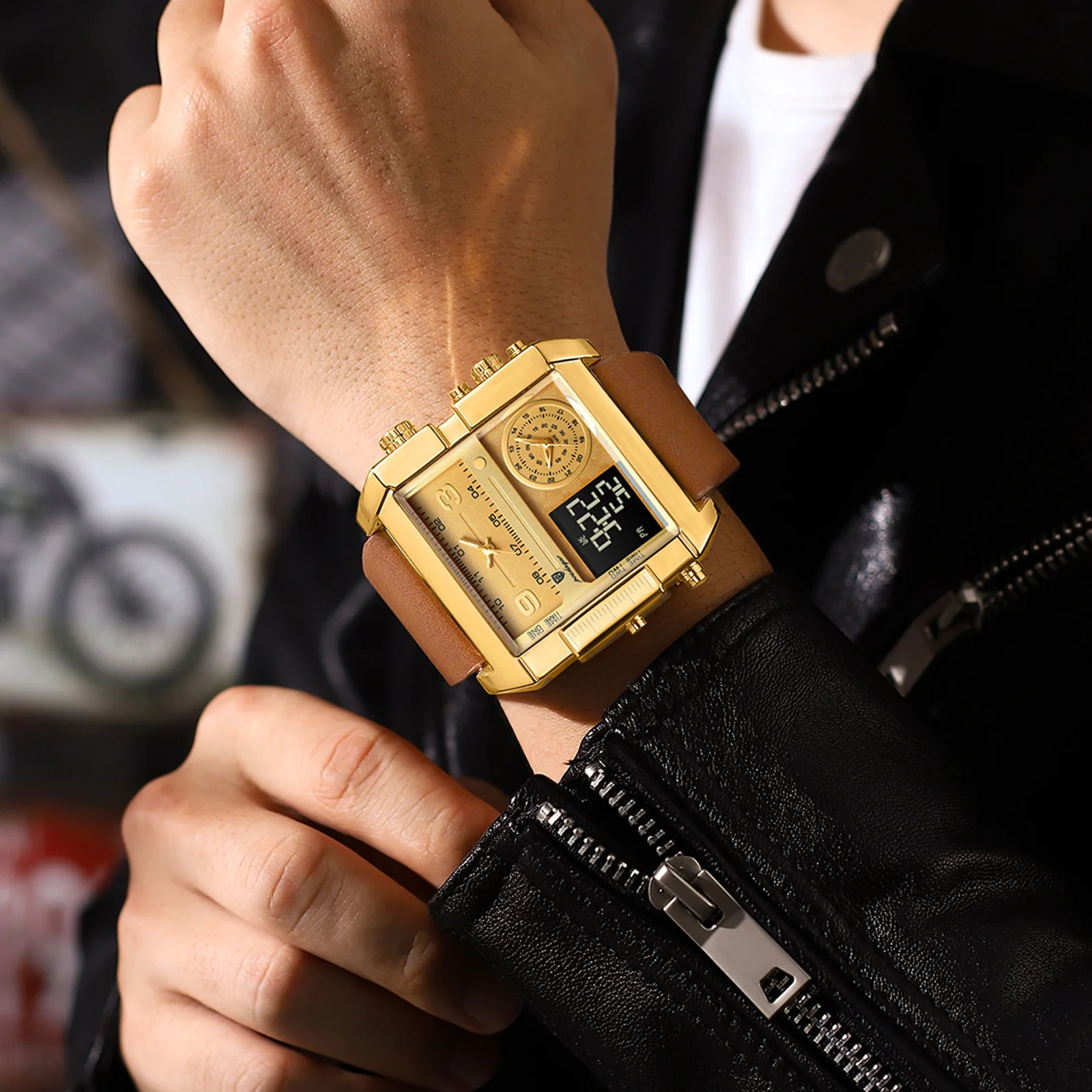 POEDAGAR luxe homme montre-bracelet Rectangle étanche lumineux jour semaine hommes montre numérique multifonction hommes montres Quartz Reloj