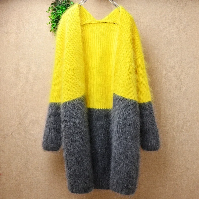 

Female Women Fall Winter Clothing Hairy Plush Mink Cashmere Knitted Long Sleeves Slim Long Sweater Cardigans Angora Jacket Coat