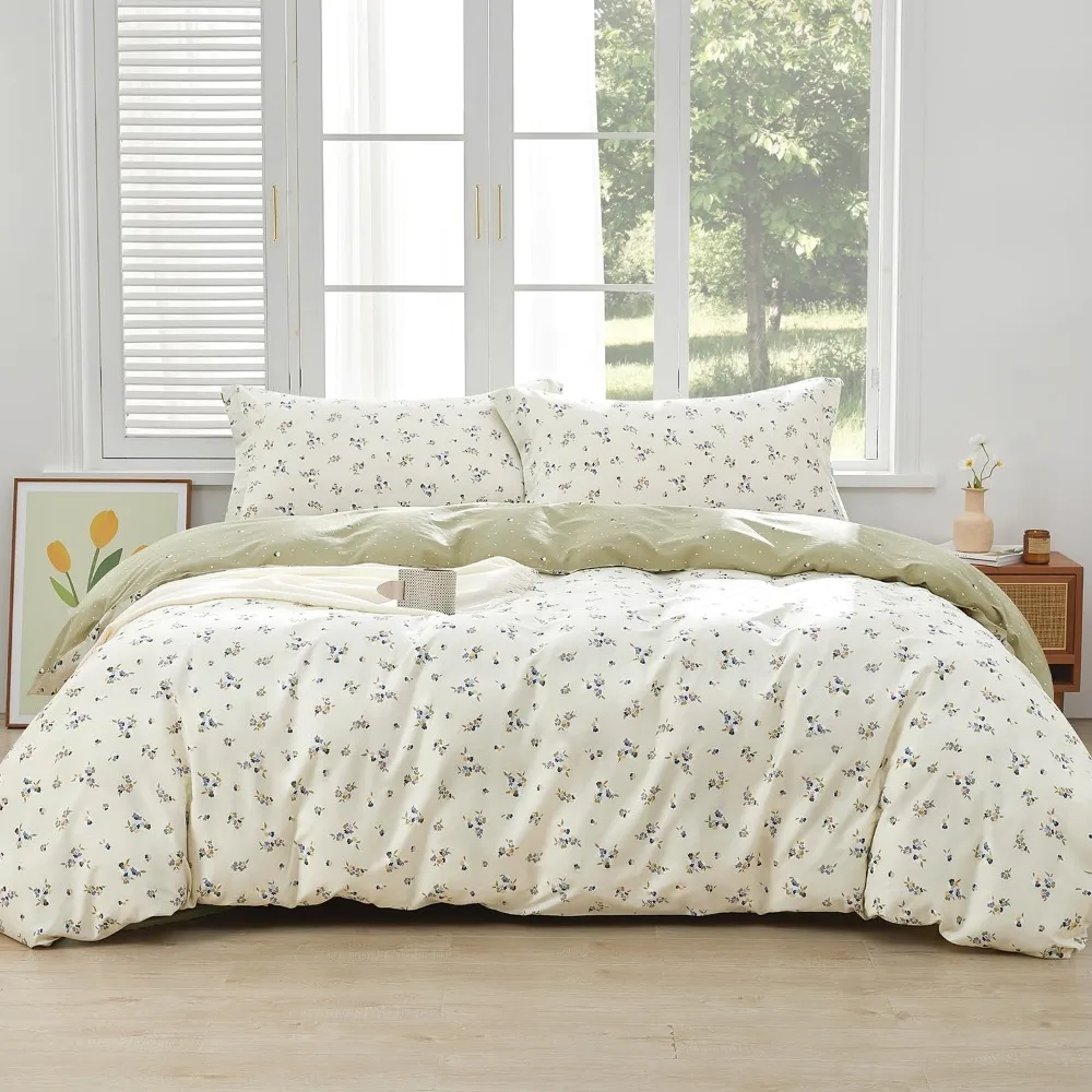 

King Size Purple Blossom Floral Duvet Cover Set - 3 Piece 100% Cotton Bedding Comforter Cover