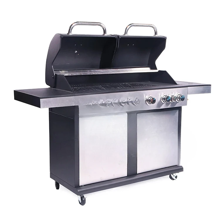 Neuer Outdoor-Camping garten großer Gas-und Holzkohle grill Combo rauchfreier Grill kommerzieller Grill