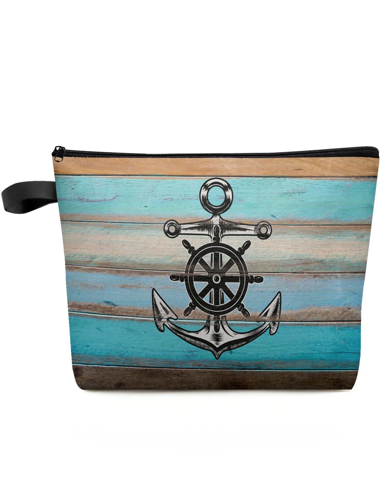 Retro Wood Anchor Nautical Style Makeup Bag Pouch Travel Essentials Women Cosmetic Bags Toilet Organizer Storage Pencil Case