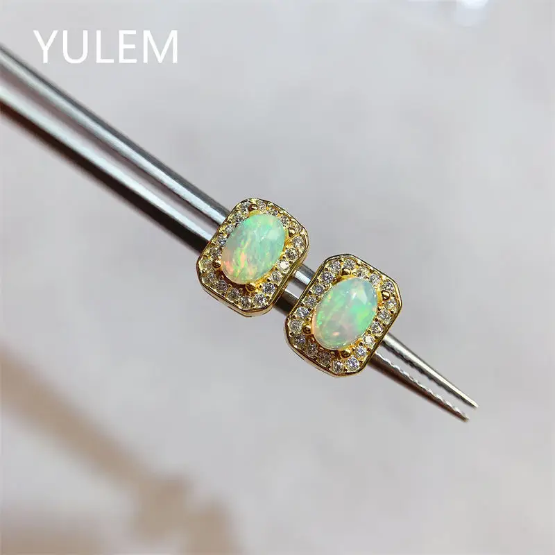 

Original Real Pure 925 Sterling Silver Earrings for Women Natural Opal with Certificate 4x6mm Genuine Authentic