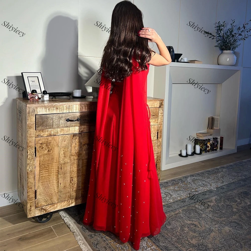 Red Jersey Evening Dress with Pearls and Beading Sexy Strapless Watteau Train Prom Dress Woman Sleeveless Formal Occaison Gowns