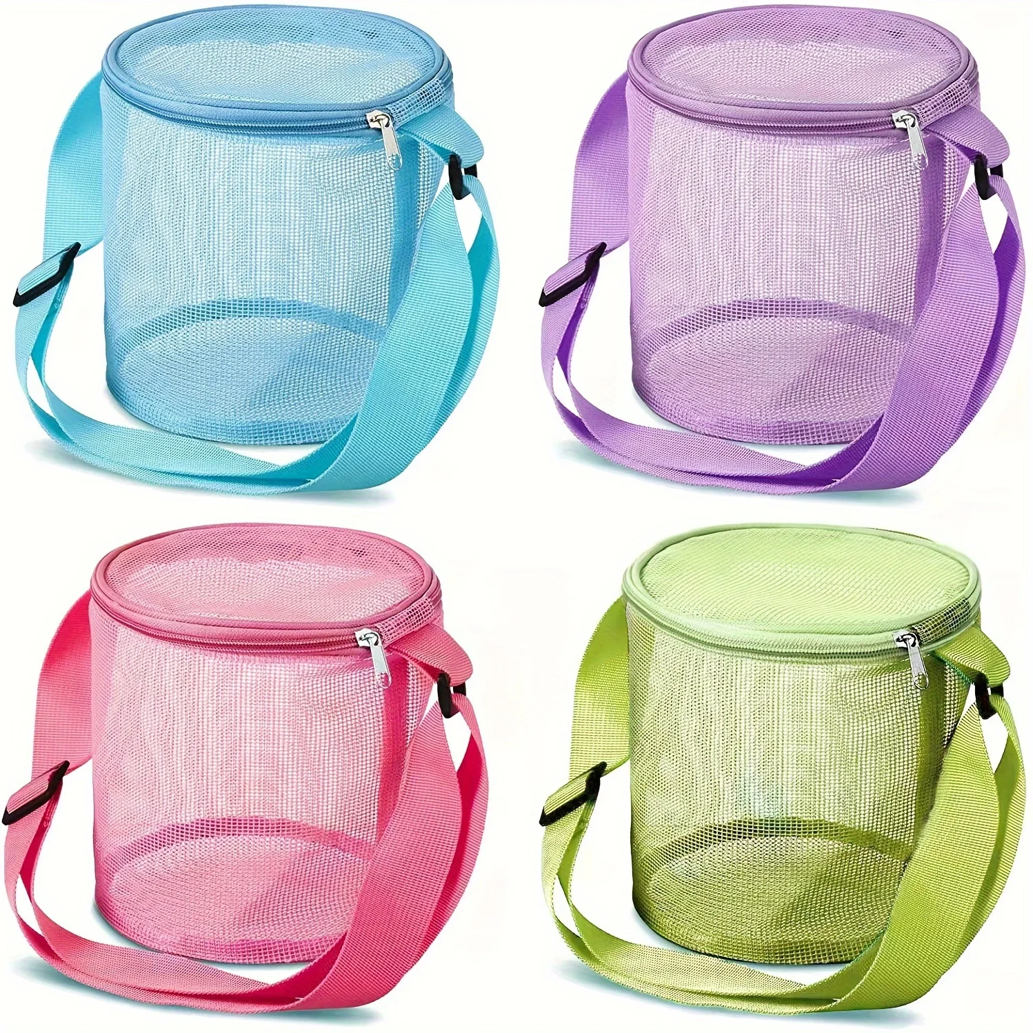 Colorful Beach Toys Mesh Beach Bag with Zipper Sand Toy Seashell Bag Pool Bag Swimming Accessories for Teens Boys Girls