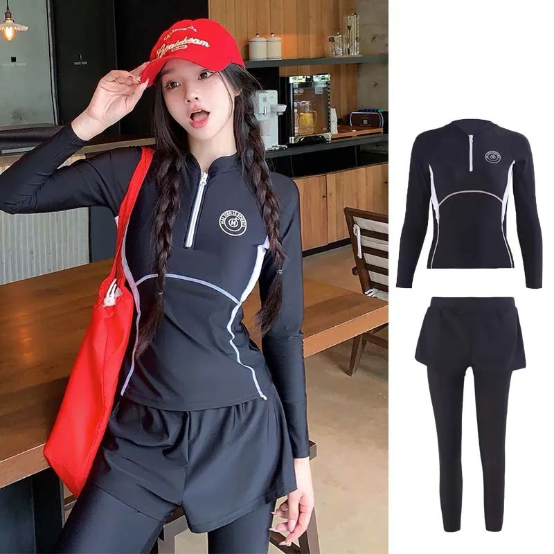 

Женский купальник больших размеров 2025: Новинка лета, корректирующий, из двух частей, для дайвинга, скрывающий живот, с длинными рукавами и брюками, защита от солнца