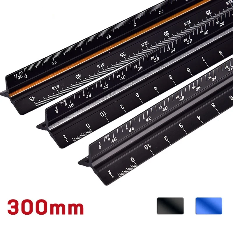 30cm Colorful Aluminum Alloy Metal Ruler Transparent Triangular Straight Scale Office Measuring Tools Architect Drafting Ruler