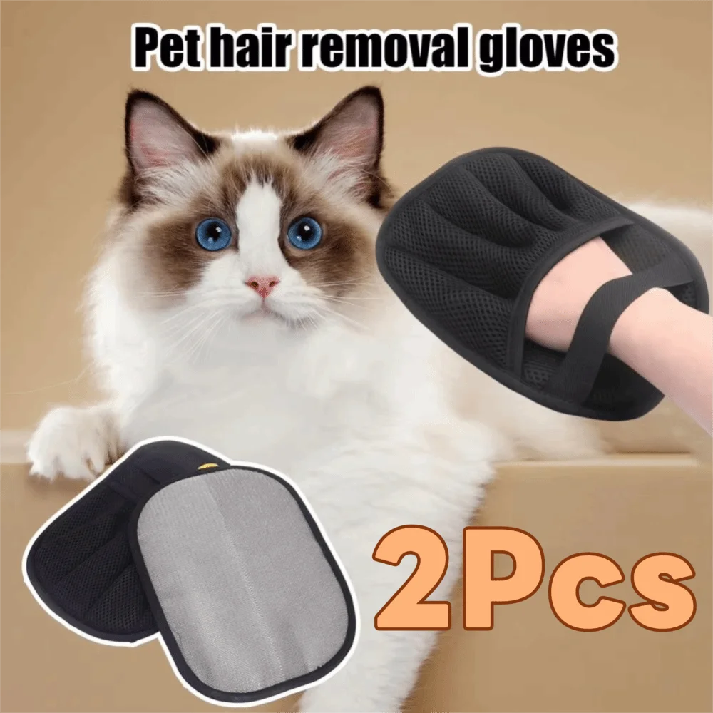 

2Pcs Two-way Hair Removal Pet Hair Removal Gloves Non-slip Large Size Static Hair Removal Gloves Five-finger Design Reusable