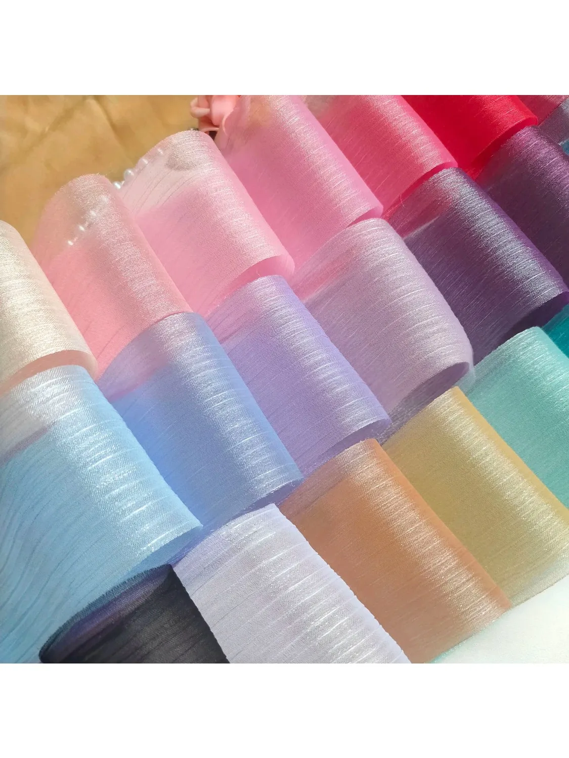 Seidenband Chiffon Silber Funkelndes Knitter-Netzband Accessoires Glänzendes Knitter-Geschenkbox-Blumenbündel-Verpackungsband Schneegarnband
